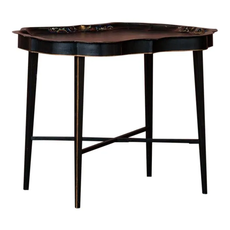 19th Century Folk Art Swedish Small Black Painted Tray Table