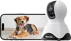 VIMTAG 2.5K Indoor Camera, 360° View Pet Dog Camera with Phone App Speaker, 5GHz/2.4GHz WiFi Baby Monitor Cameras for Home Security, Night Vision, Motion Tracking & Alerts, SD Card/Cloud Storage