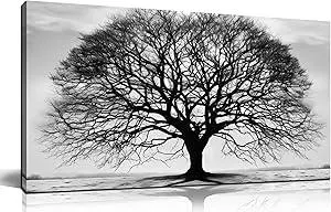 Tree of Life Wall Art Large Artwork Black and White Wall Art Modern Landscape Nature Canvas Prints Decor for Living Room Bedroom Office Ready to Hang 20"x40"