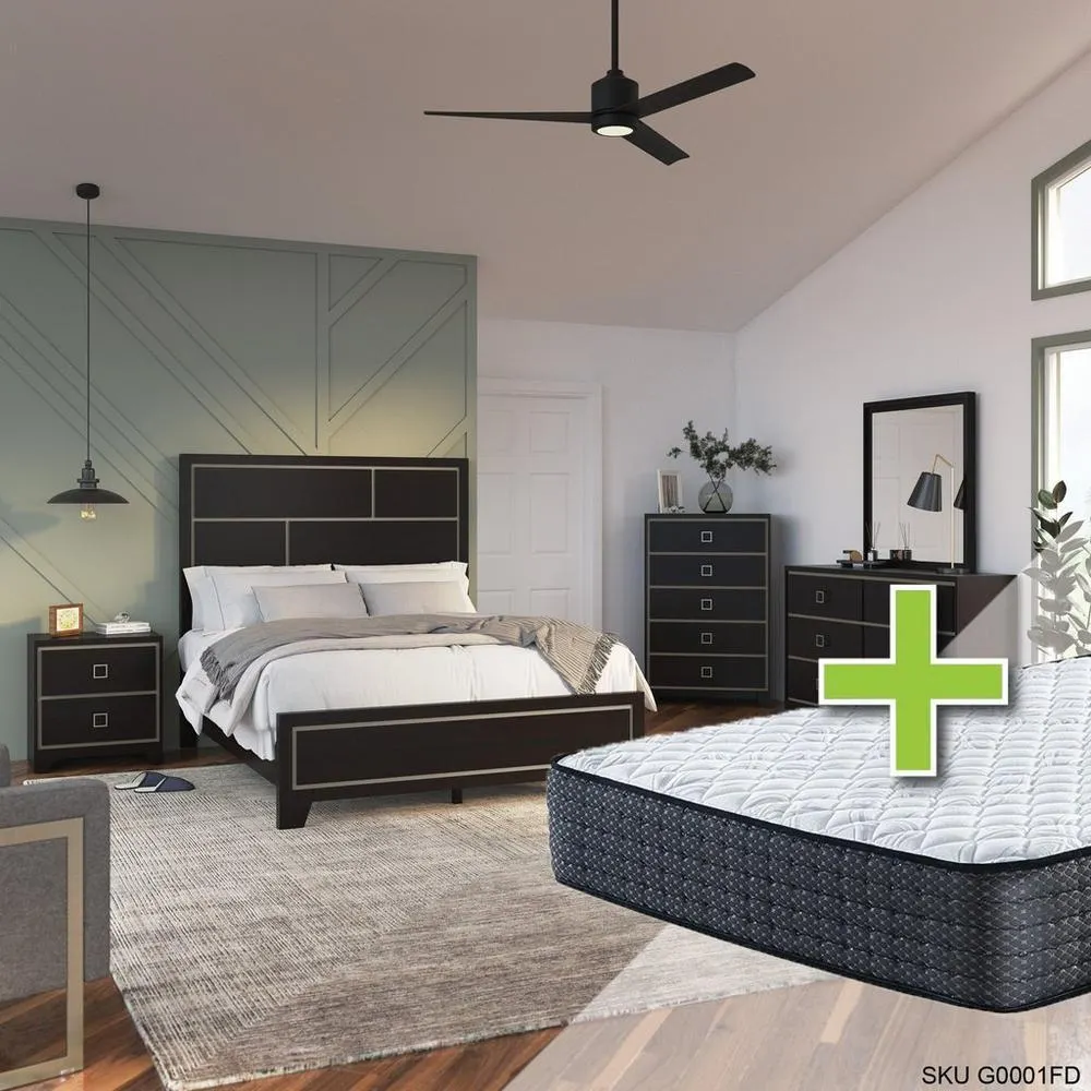 Cindi 7 - Piece Queen Bedroom Set w/ Upland Premium Tight Top Firm Mattress, Foundation & Cases