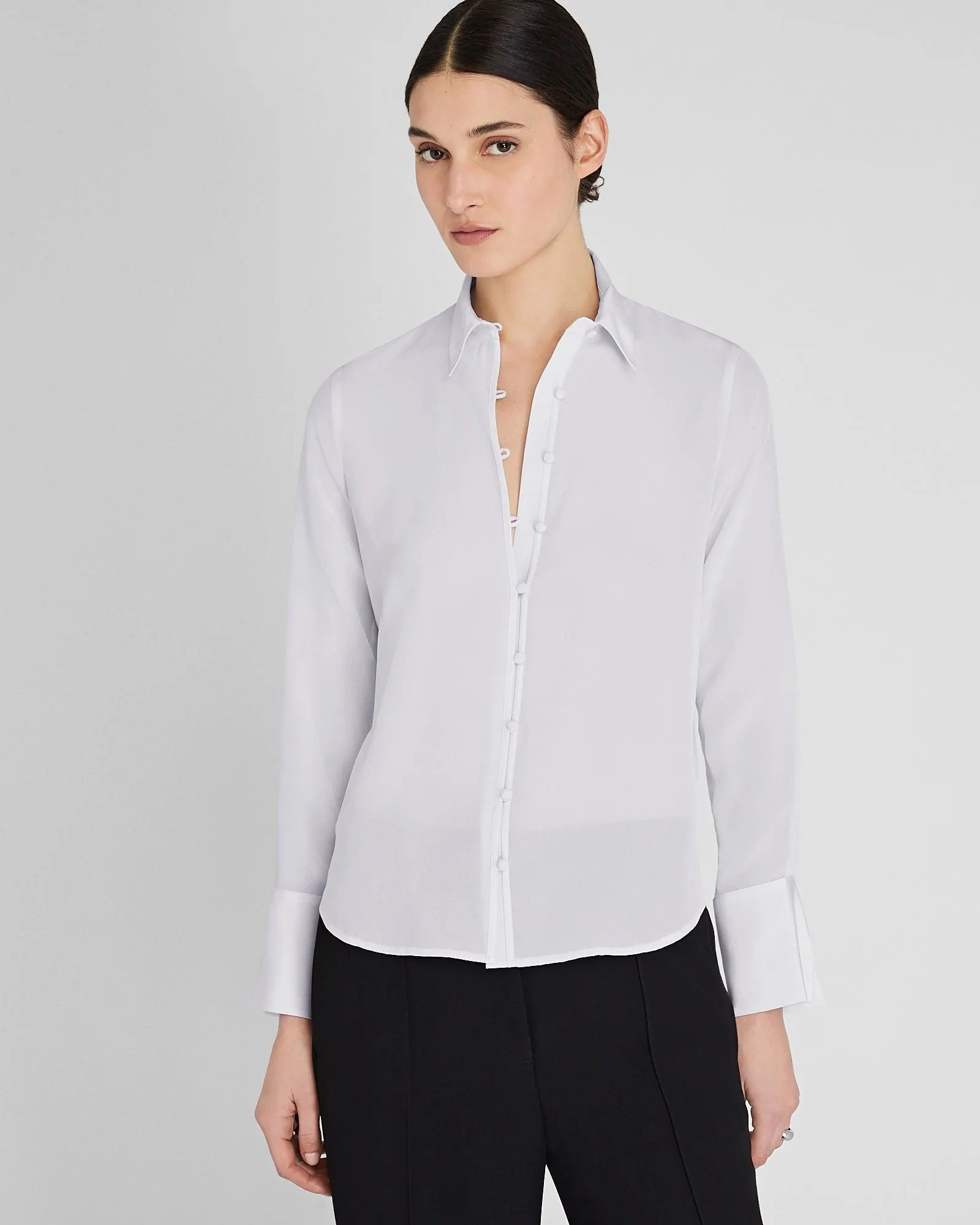 Silk Covered-Button Blouse