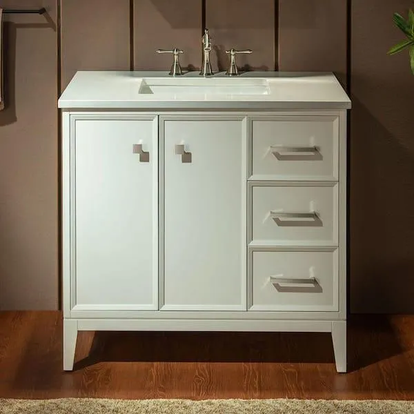 37 in. W x 22 in. D Single Ceramic Sink Freestanding Bath Vanity in White with Carrara White Engineered Stone Vanity Top