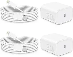iPhone Charger Fast Charging, MFi Certified, 20W USB C Block with 6Ft Lightning Cable for iPhone 14/13/12/11/Xs/8, iPad and More [2 Pack]