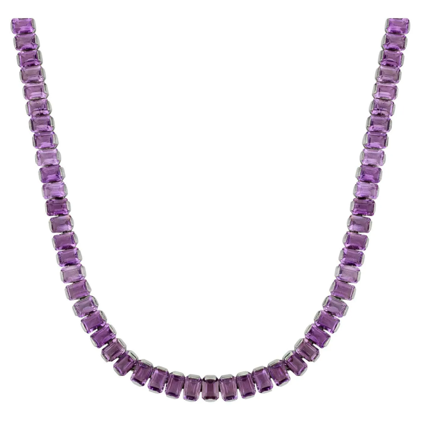 Certified 84.58 Ct Natural Amethyst Long Tennis Necklace Luxury Gift in Silver