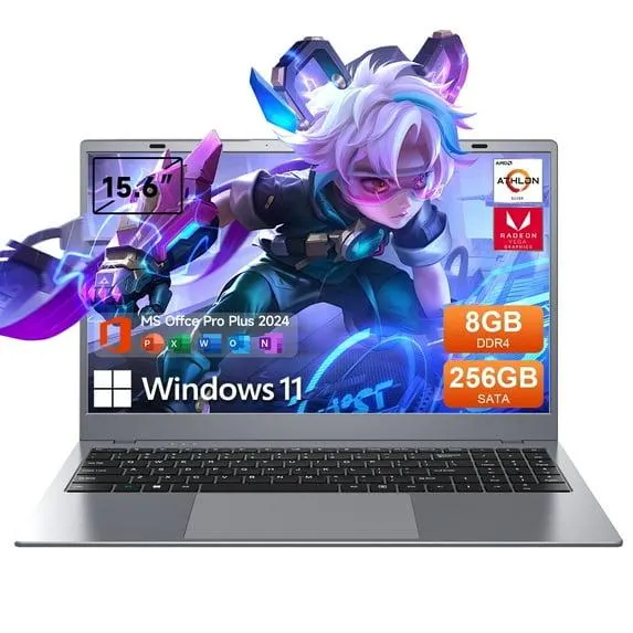 RNRUO 15.6" Windows 11 Laptop, Dual 8GB RAM, 256GB SSD, AMD 3020e Processor with 2 Cores Up to 2.6GHz, With Office 2024, 1920x1080 Display WiFi5 BT5.0 for Student, Home Office, Business
