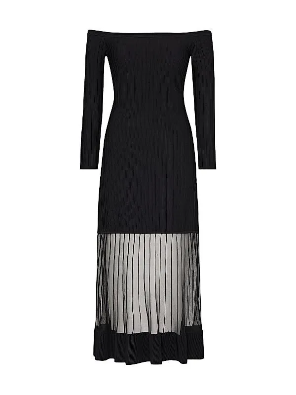 Ots Sheer Knit Off-Shoulder Midi-Dress