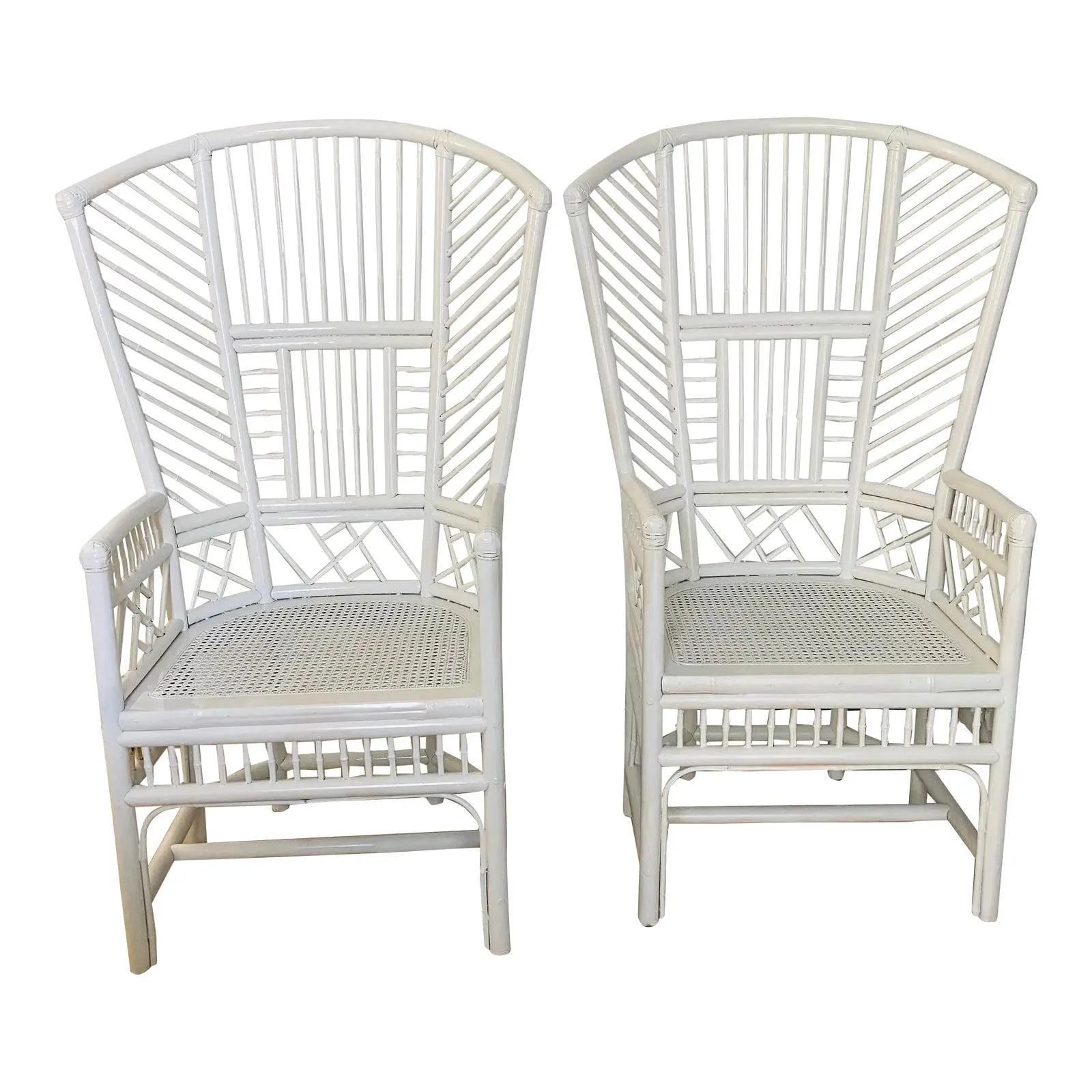 Mid 20th Century Monumental Brighton Pavillon Bamboo and Caned Armchairs- Set of 2