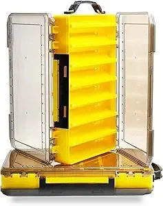 Fishing Tackle Boxes Lure Organizer: 2 Packs Hard Bait Storage Box - Double Sided Fishing Lure Case with 14 Compartments Container (Yellow, L)