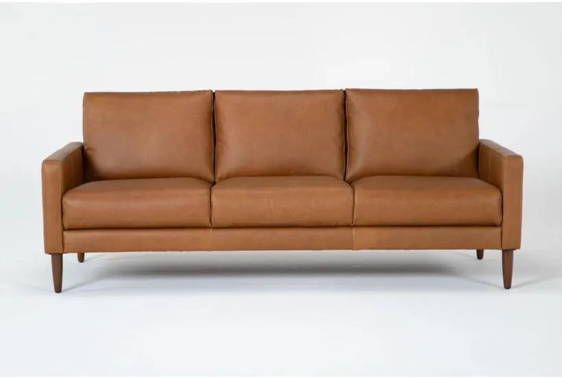 Ian 83" Saddle Brown Leather Sofa | Track Arms