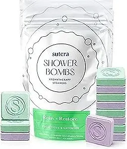 SUTERA 12 Pack Natural Shower Steamers for Women and Men - Gift of Slow Dissolving Shower Bombs for Shower Brings Real Aromatherapy Spa Experience by Premium Essential Oils (Relax and Restore Set)
