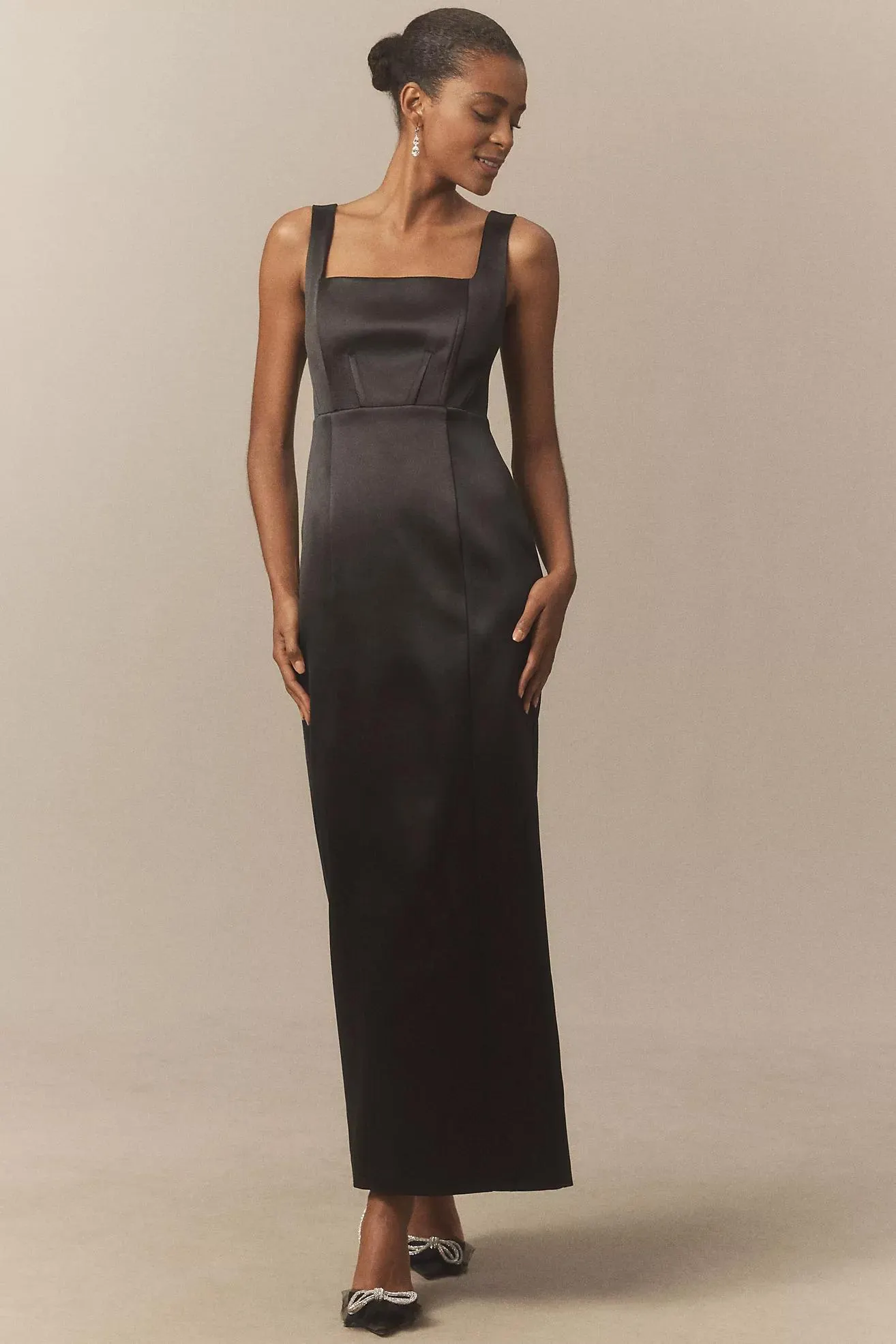 BHLDN Sleeveless Square-Neck Corset Maxi Dress