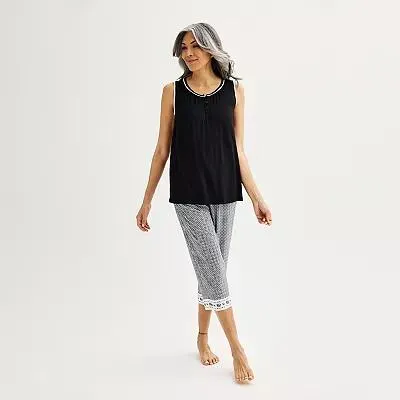Women's Croft & Barrow® Smocked Sleeveless Pajama Top & Cropped Drawstring Pajama Pants Set