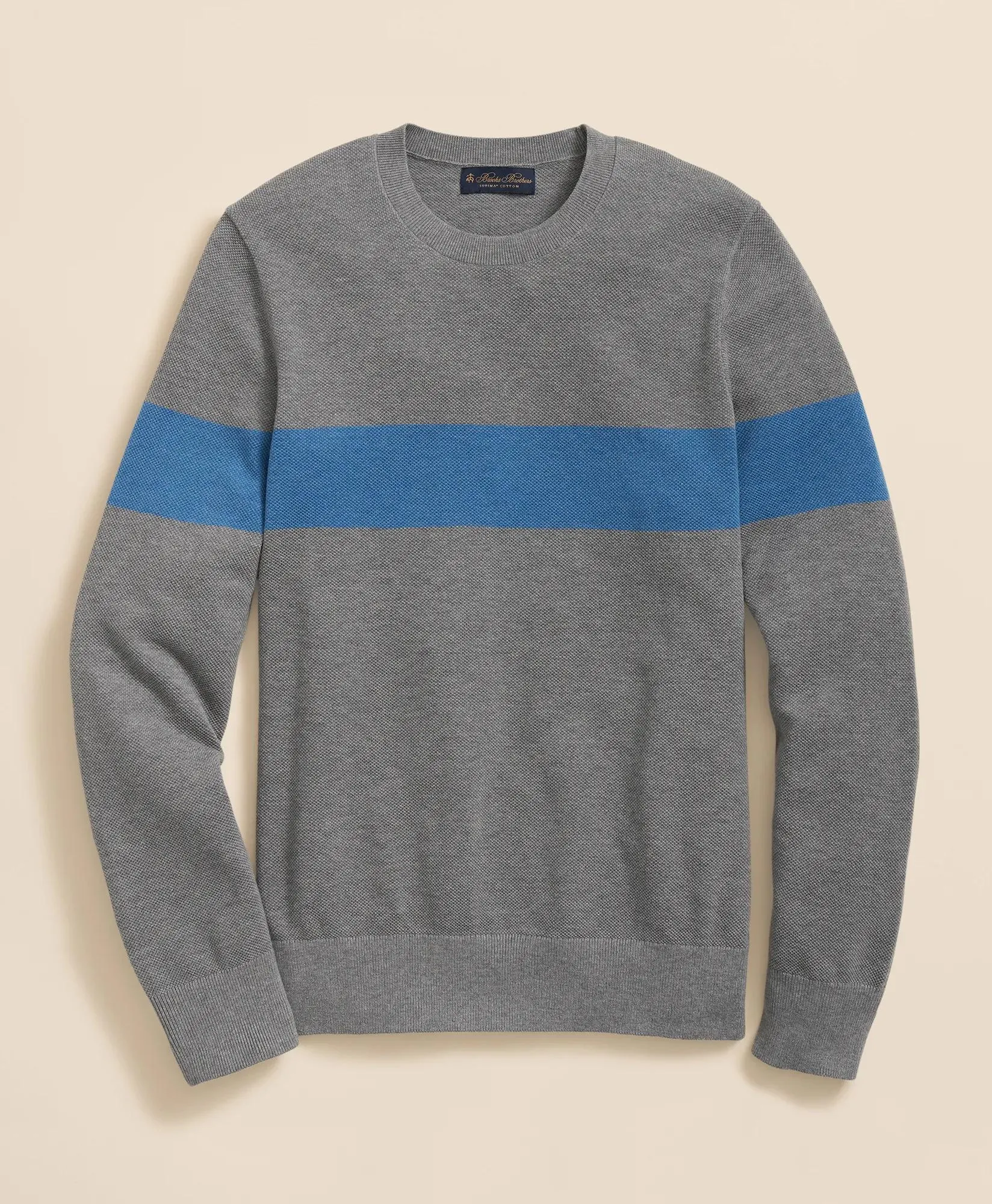 Supima ® Cotton Crewneck Chest Stripe Sweater