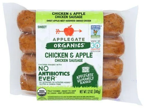Applegate Organics Chicken Sausage, Sweet Chicken & Apple