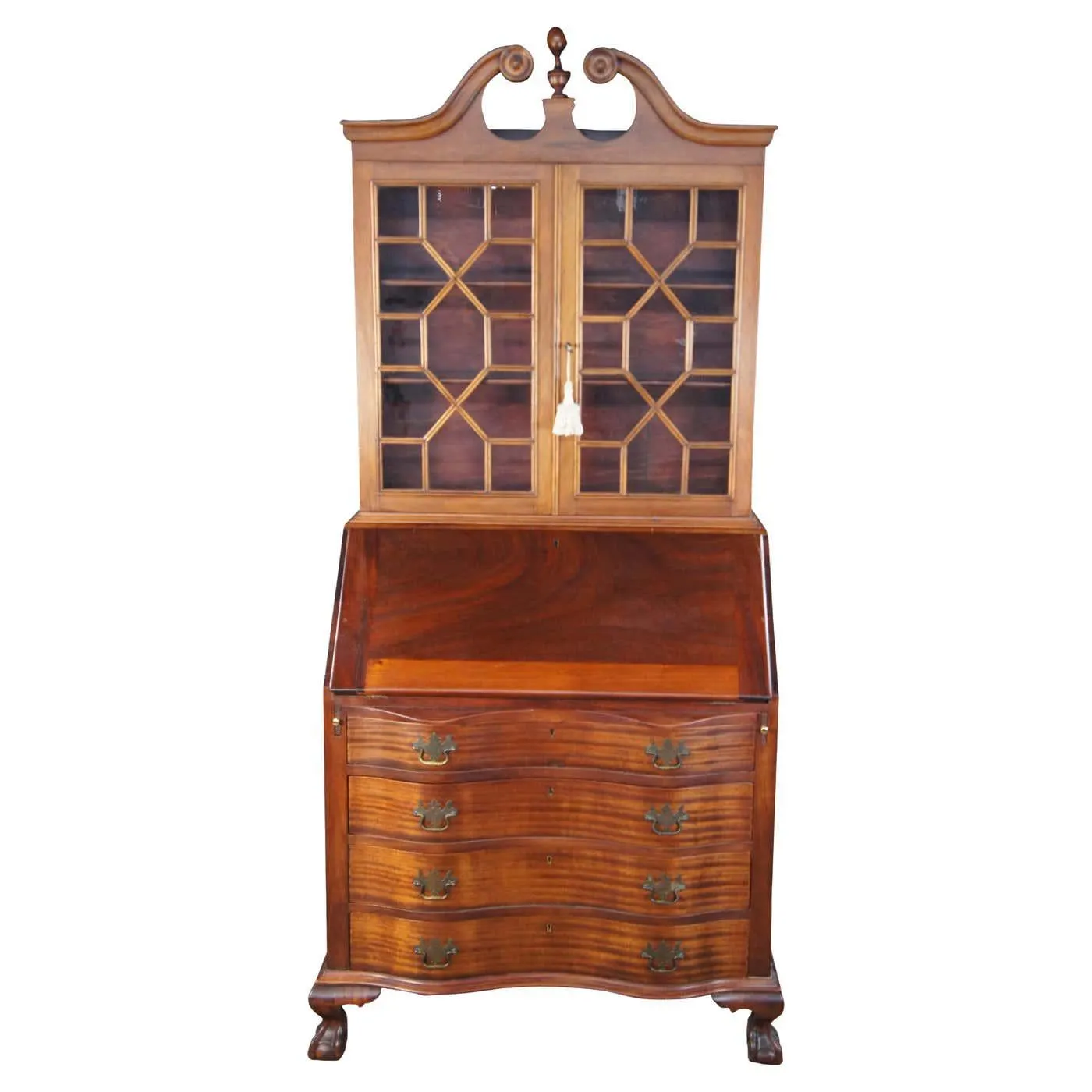 Chippendale Style Mahogany Winthrop Secretary Writing Desk Bookcase Bureau 84"