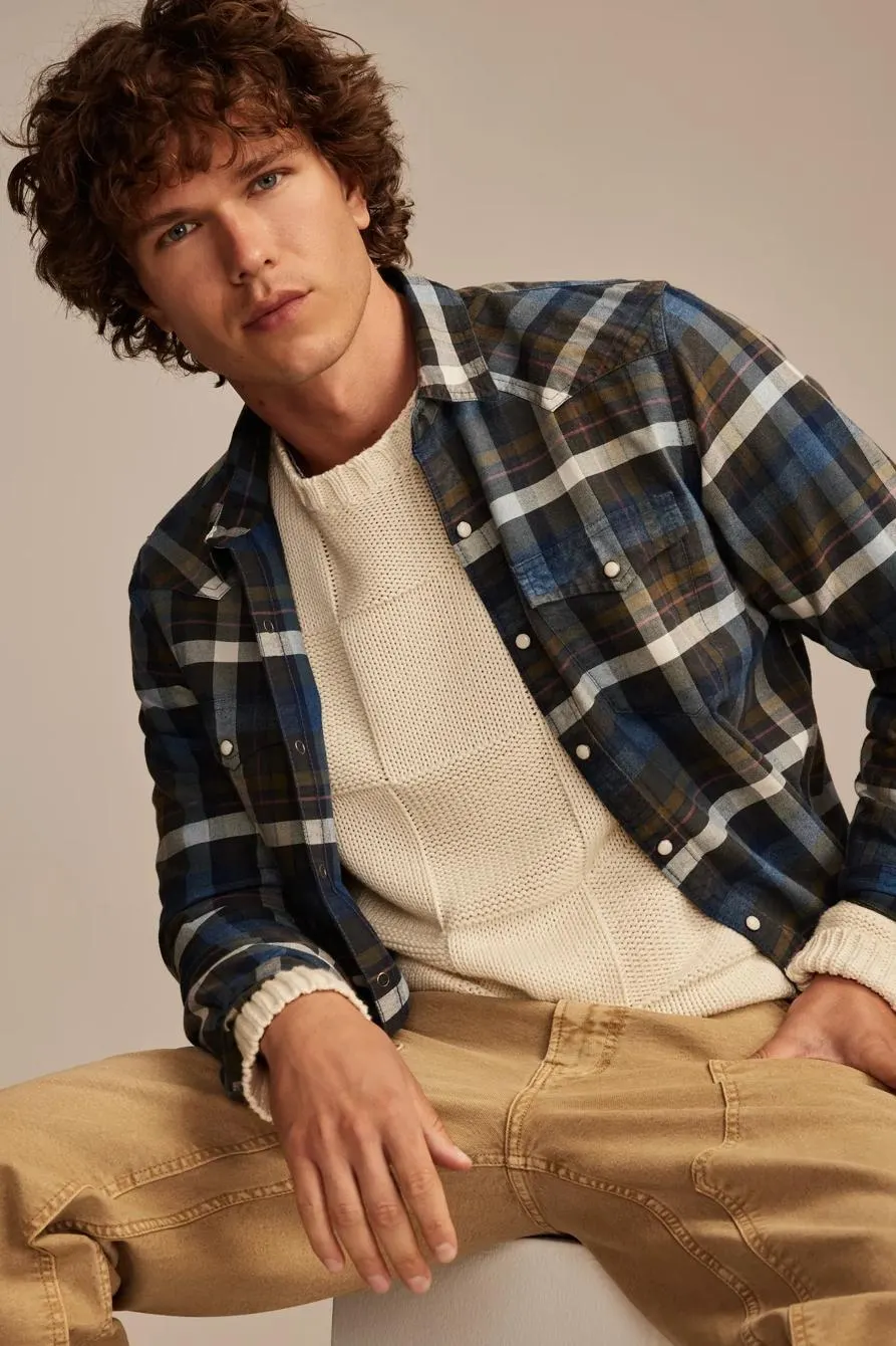 indigo plaid western long sleeve shirt