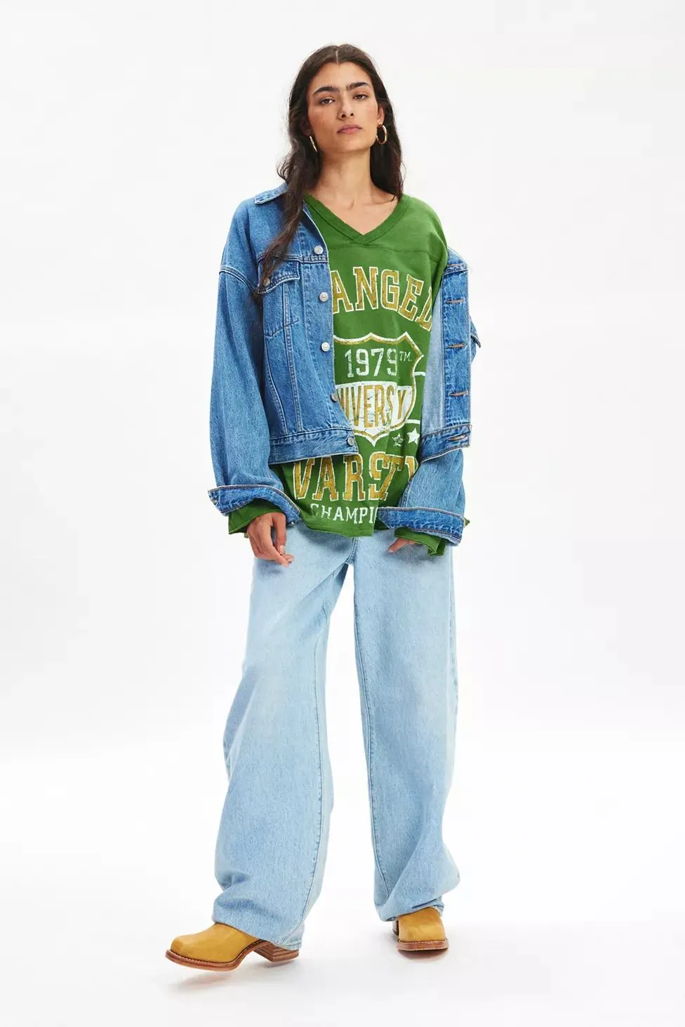 Vintage Varsity V-Neck Long Sleeve Graphic Tee