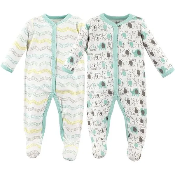 Luvable Friends Baby Cotton Snap Sleep and Play 2pk, Elephants