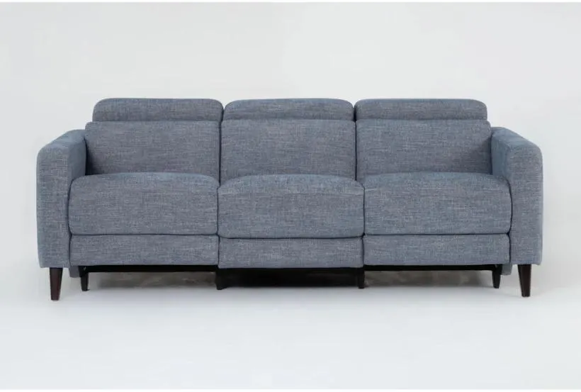 Blake Denim Fabric 82" Power Reclining Sofa | Power Headrest | USB | Adjustable Headrests