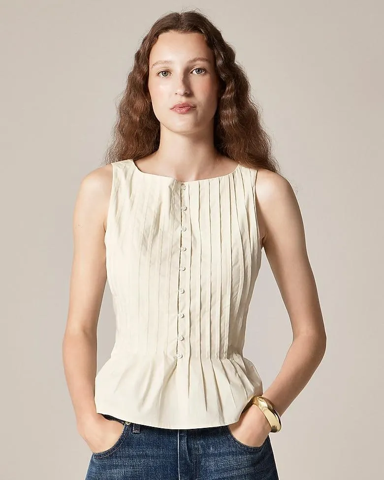 Pintuck top in premium-weight cotton poplin