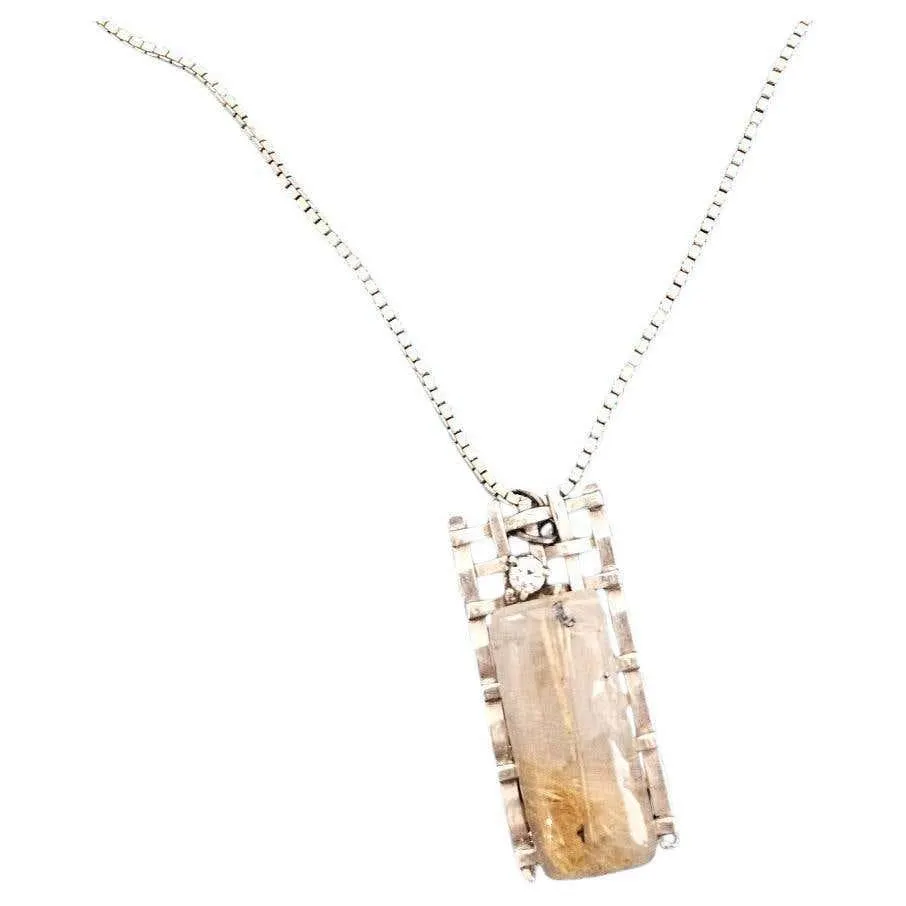 Sterling Silver Necklace with Rutilated Quartz Pendant CLOSING SALE
