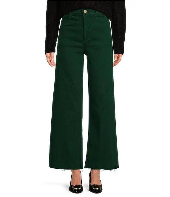 Alexandra Twill High Rise Wide Leg Raw Hem Cropped Chino Pants