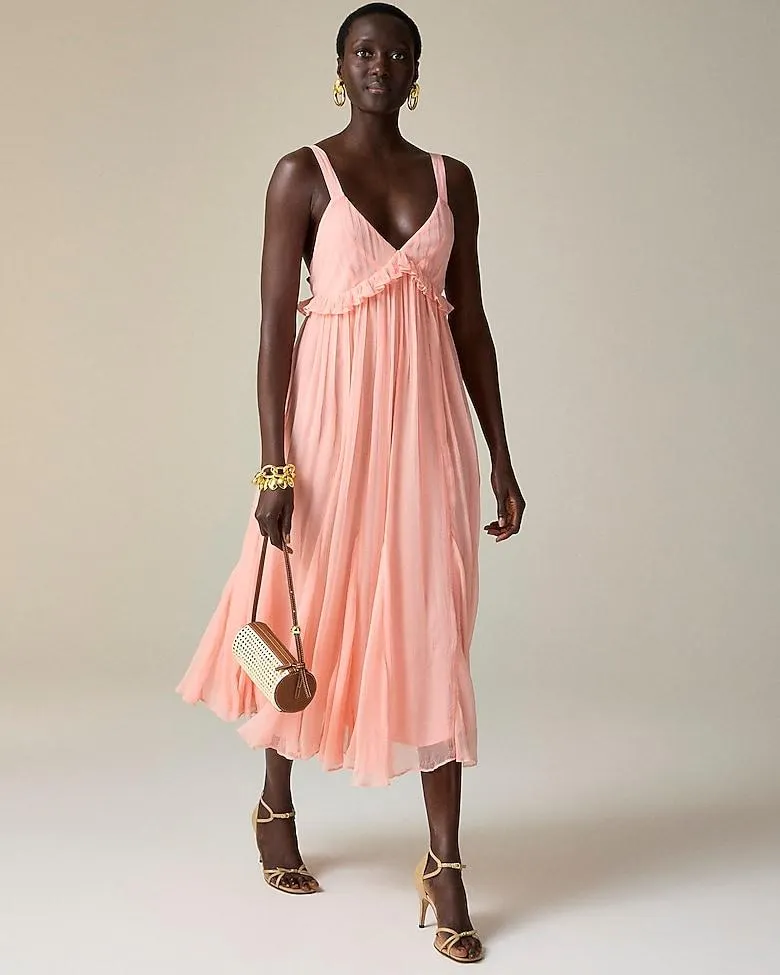 Collection ruffle-trim midi dress in crinkle cupro