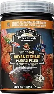 Royal Cichlid Premium Sinking Fish Food, Wild Sword Prawns, All Natural Ingredients, Carnivore Pellets for Large Tropical Fish, 16 oz