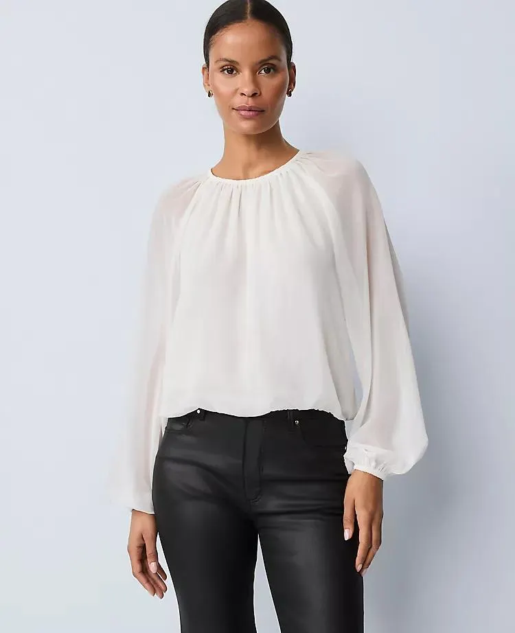 Shirred Crew Neck Blouse