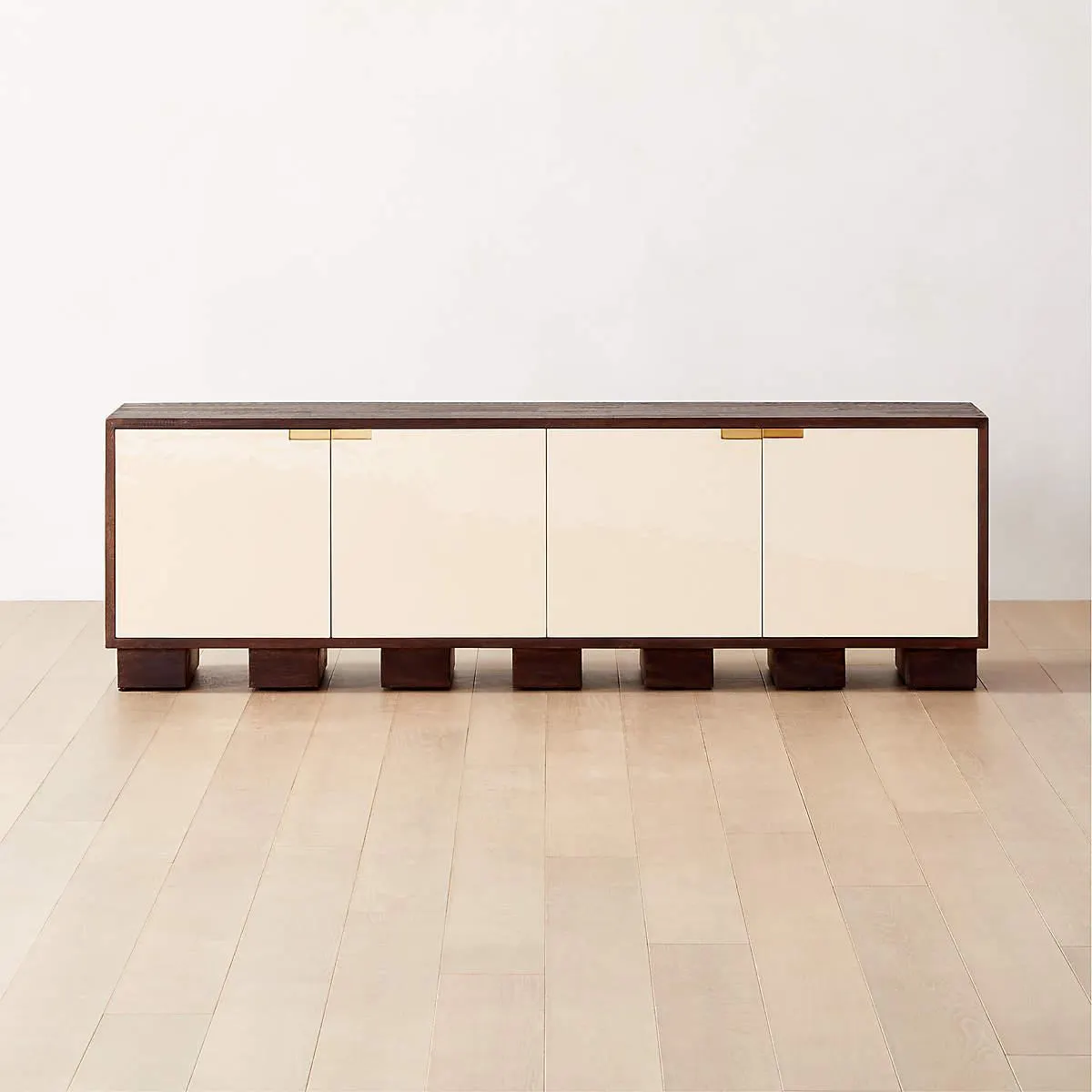 Moti Brown and White Wood Media Console 86"