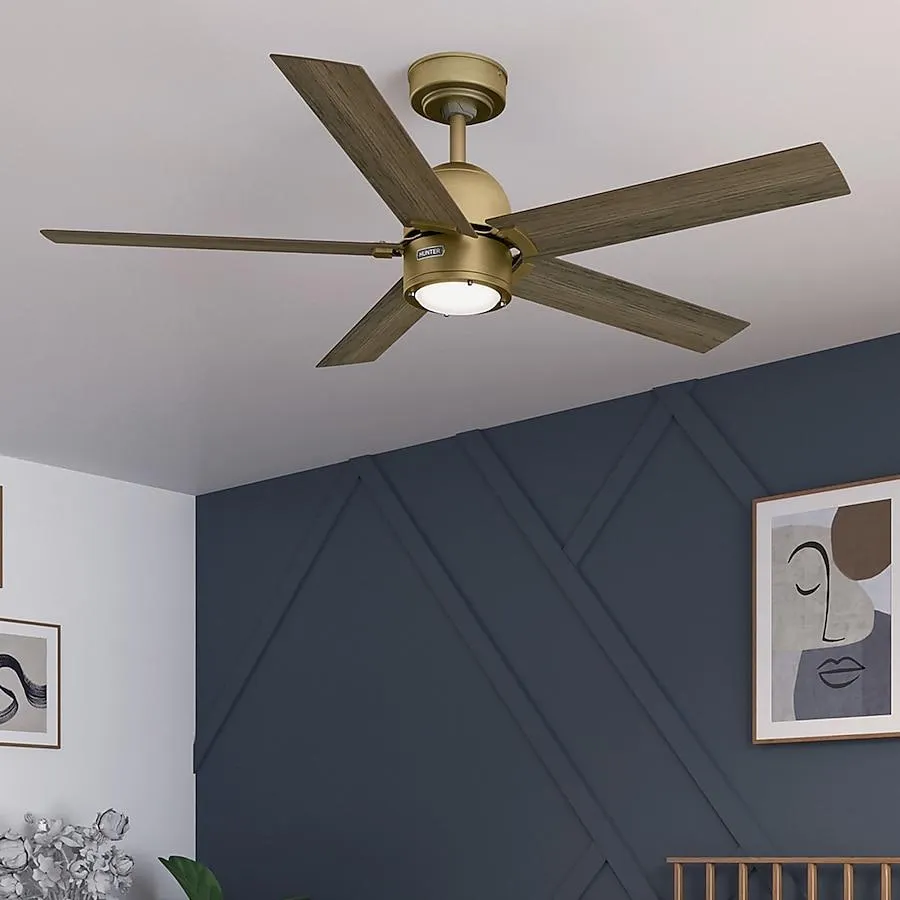 Hunter Erling ENERGY STAR 52-in Luxe Gold with Warm Grey Oak Blades Integrated LED Indoor Ceiling Fan with Light and Remote (5-Blade)