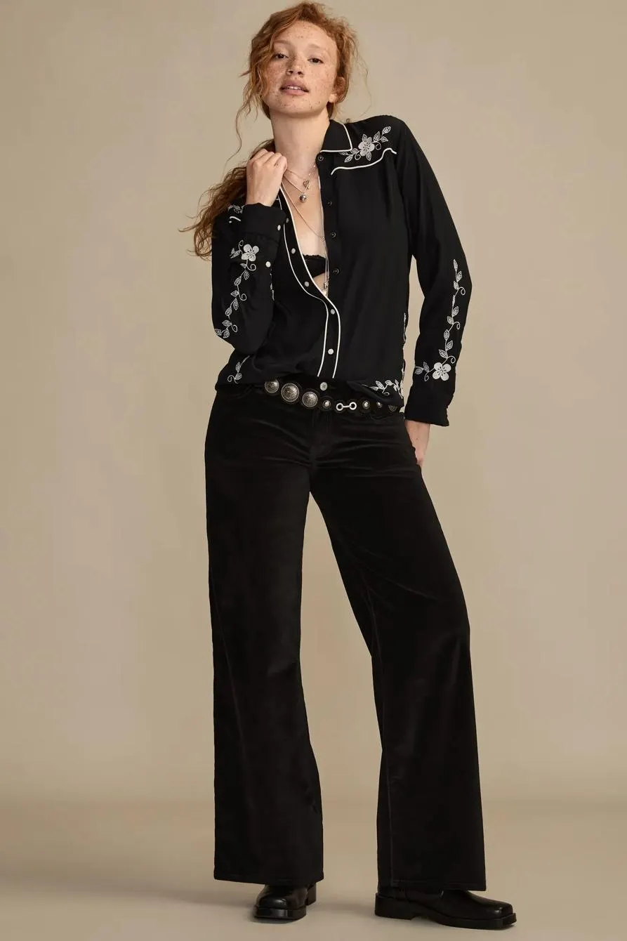 mid rise velvet sweet wide leg