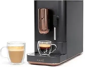 Café Affetto Automatic Espresso Machine + Milk Frother | Built-In & Adjustable Espresso Bean Grinder | One-Touch Brew in 90 Seconds | Matte Black, 1.2 Liter, (C7CEBBS3RD3) (Renewed)