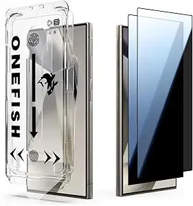 OneFish Screen Protector Privacy Compatible with Samsung Galaxy S24 Ultra[6.8 Inch], Bubble Free, Easy Installation, Auto Dust-Elimination 2 Pack