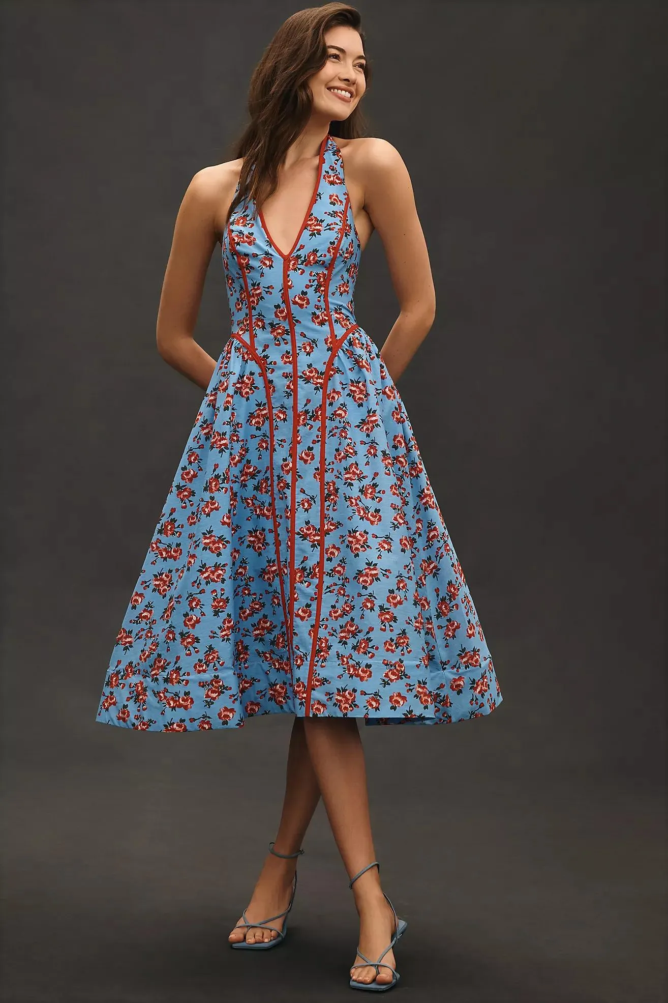 By Anthropologie Halter V-Neck Fit & Flare Midi Dress