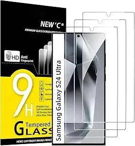 NEW'C 3 Pack Designed for Samsung Galaxy S24 Ultra Screen Protecto, (No for S24/S24 Plus), Tempered Glass, Case Friendly Scratch-proof, Bubble Free, Ultra Resistant