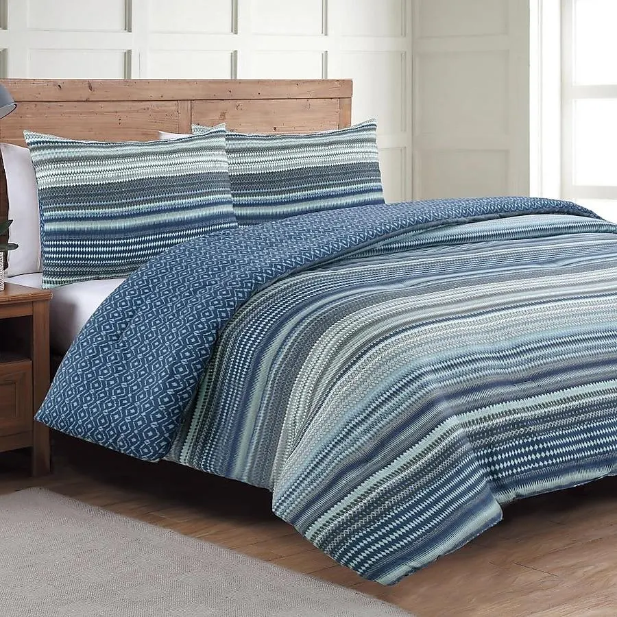 Estate Collection Taj Blue Stripe Reversible King Comforter Microfiber