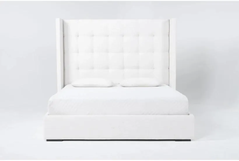 Vera Dream Cream Box Tufted 68"H Queen Upholstered Shelter Platform Bed