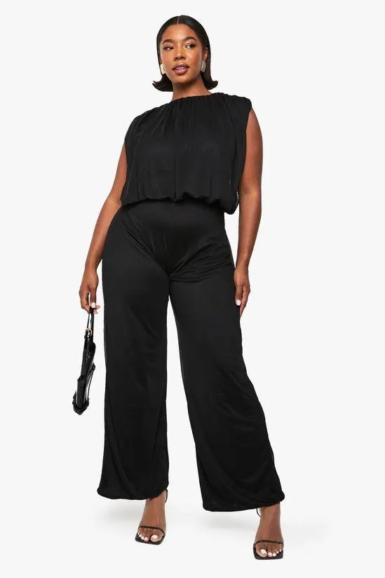 Plus mesh blouson wide leg jumpsuit