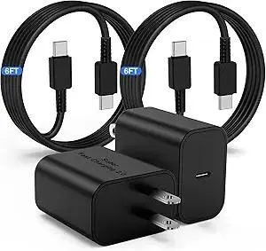 45W USB-C Charger for Samsung Charger Super Fast Charging, Type C Charging Block &6FT USBC Android Phone Cable Cord 2Pack for Galaxy S25 Ultra/S25 S24 S23 S22 S21 S20 S10 Ultra/Plus,Galaxy Tab S9 S8