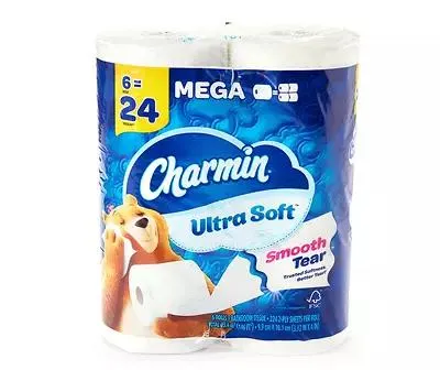 Charmin Ultra Soft Toilet Paper 6 Mega Rolls, 244 Sheets Per Roll