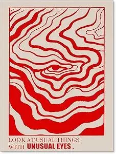 Medpol Retro Red Abstract Eye Canvas Wall Art Vintage Hippie Trippy Poster Affirmation Quotes Wall Decor 60s 70s Psychedelic Quirky Prints for Apartment 12x16 inch Unframed
