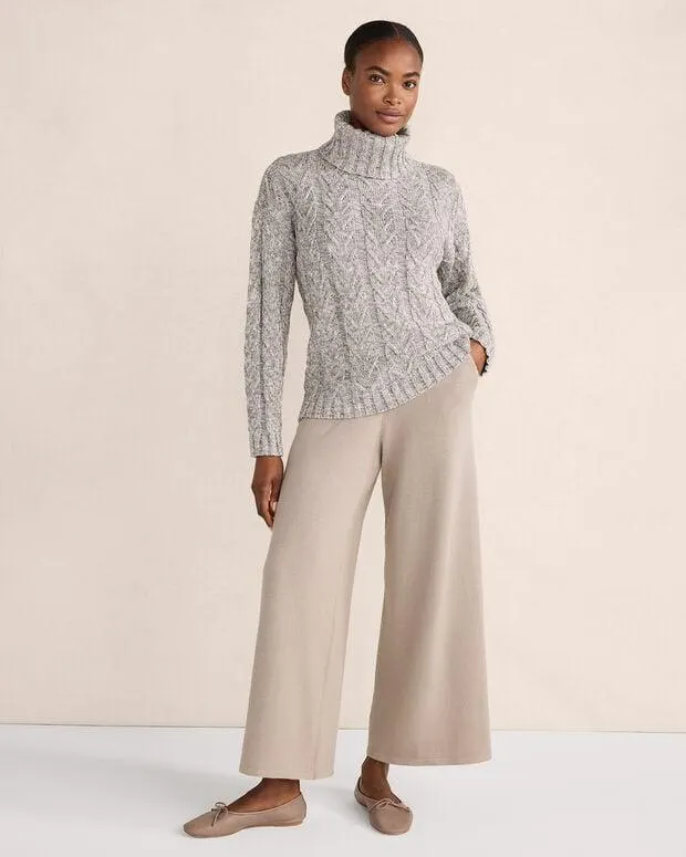 Marled Organic Cotton Cable Knit Turtleneck Sweater