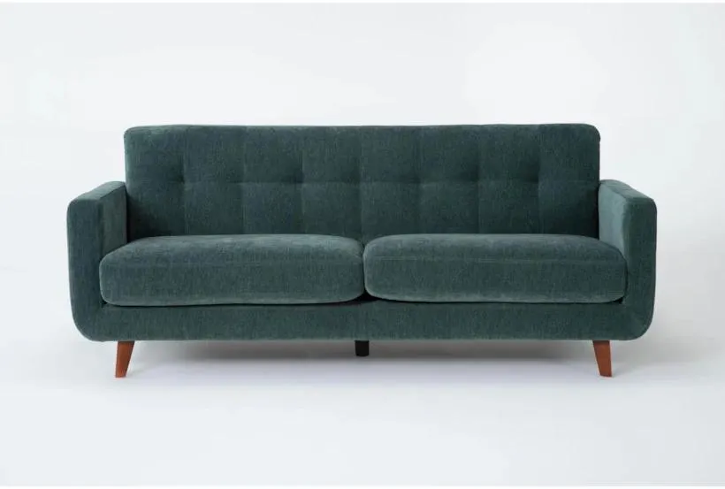 Allie Midnight Jade Green Fabric 80" Sofa | Track Arms | Tufted