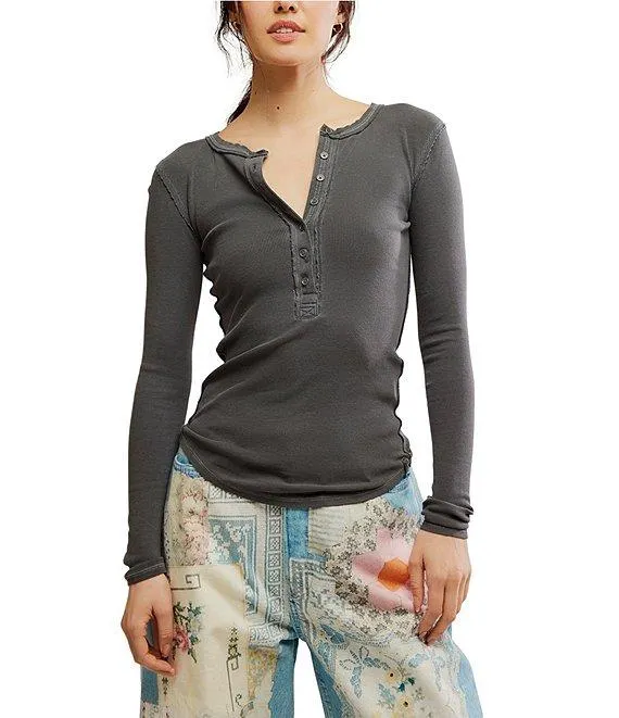 We The Free Jamie V-Neck Long Sleeve Henley Top