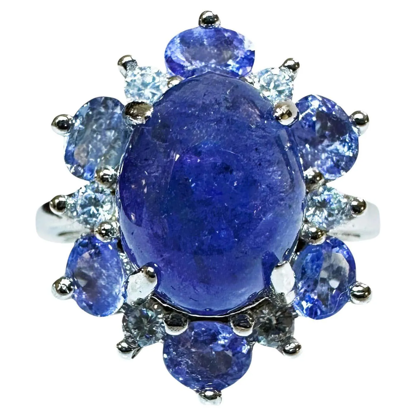 New 1.90 Carat Natural Tanzanite Cabochon & Diamond Cut Tanzanite Sterling Ring