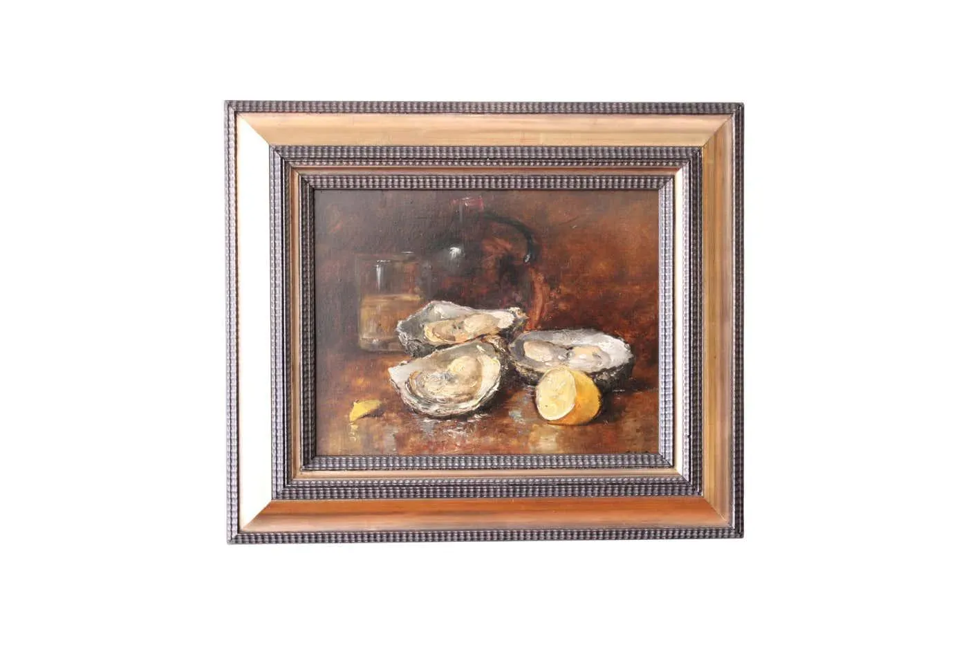 Unknown Antique Original French Oyster Oil Painting on Wood, Oysters and Lemon 1800's