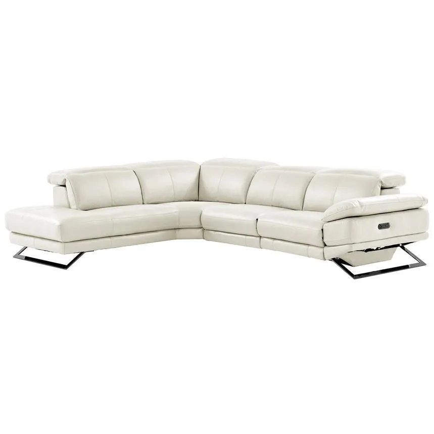 Toronto White Leather Power Reclining Sofa w/Left Chaise