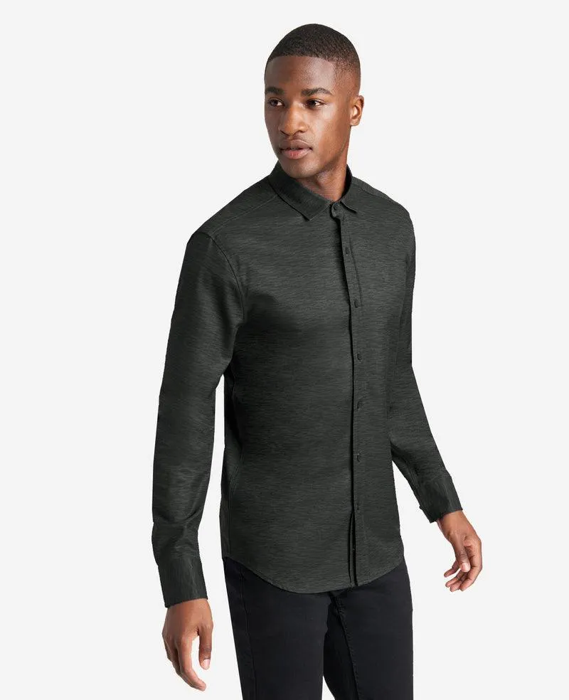 Stretch Print Button-Down Shirt - Dark Green