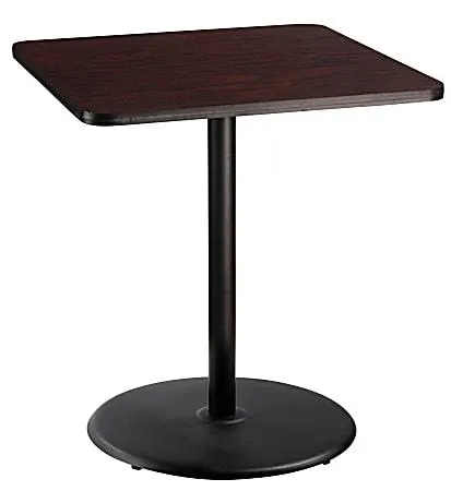 National Public Seating Square Café Table, Round Base, 42"H x 36"W x 36"D, Mahogany/Black
